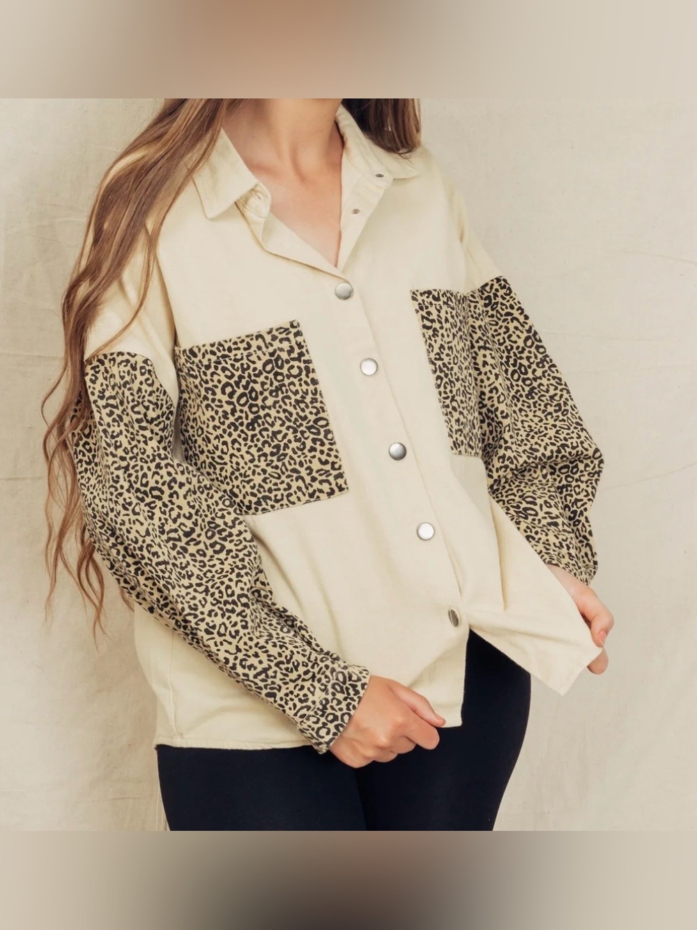 Oversized POL Utility Jacket with Leopard Panels